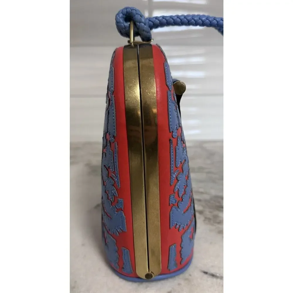 Tory Burch Blue Red Leather Dome Clutch Mini Handbag - Picture 5 of 13